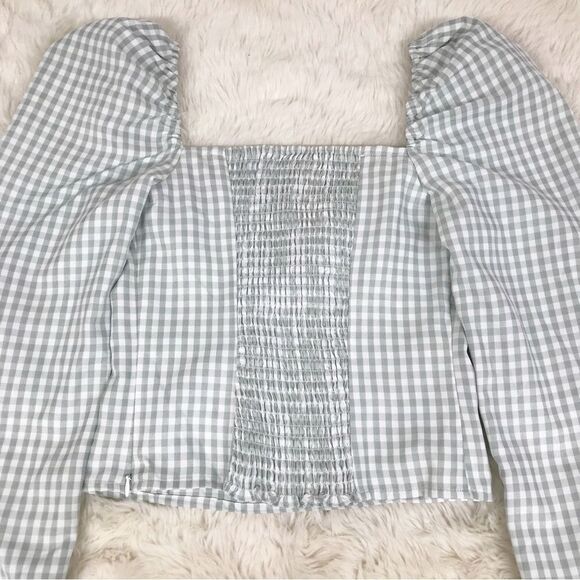 GIANNI BINI Gingham Peasant Crop Top Puff Sleeve Mint Green Size 0 8 10 New - Picture 11 of 15
